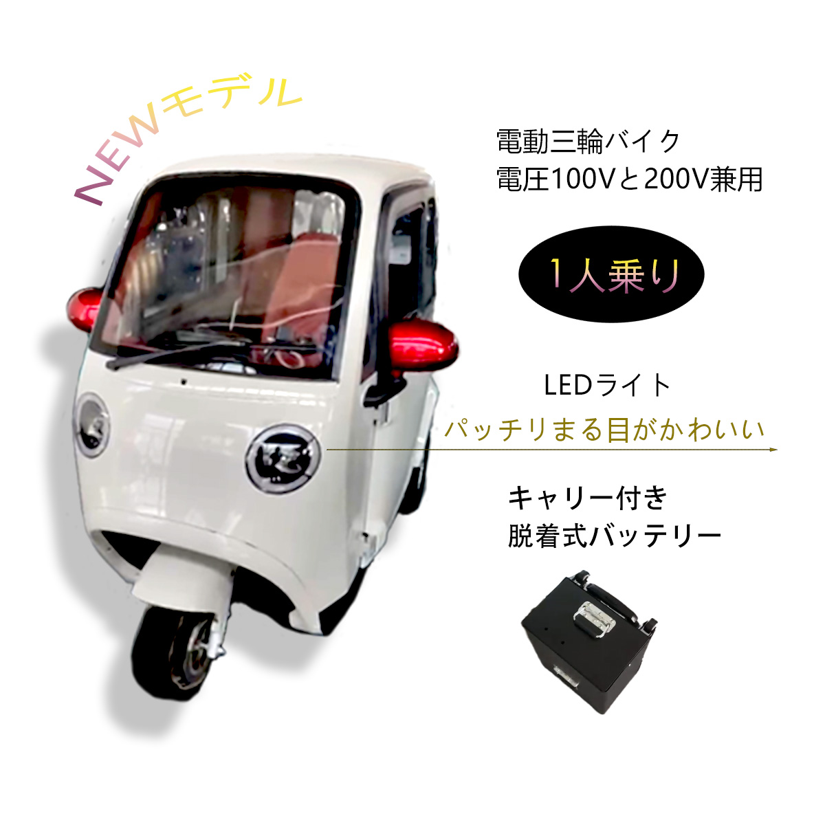 NEV OtotO  電動ミニカー  三輪バイク 着脱式バッテリー キャリータイプ 小型モビリティー  マンション仕様　NEV-TUKTUK